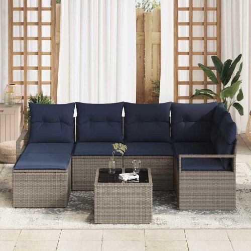 Комплект дивани с възглавница 7 pcs Сив полиратан