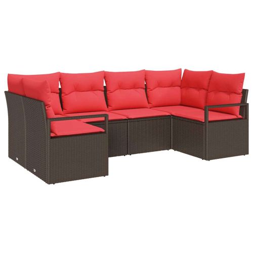 Комплект дивани с възглавница 6 pcs Кафяво Полипропилен Ратан