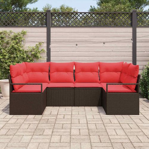 Комплект дивани с възглавница 6 pcs Кафяво Полипропилен Ратан