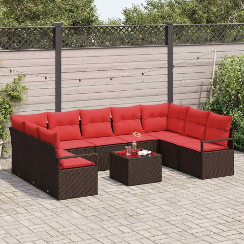 Комплект дивани с възглавница 10 pcs Кафяво полиратан