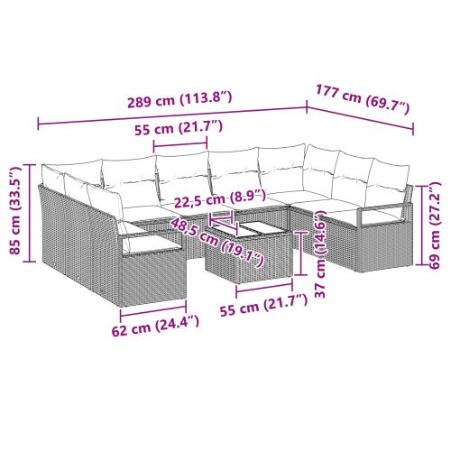Комплект дивани с възглавница 10 pcs Черно полиратан