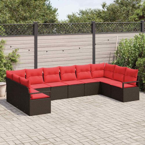 Комплект дивани с възглавница 10 pcs Кафяво полиратан