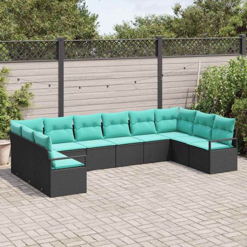 Комплект дивани с възглавница 10 pcs Черно полиратан