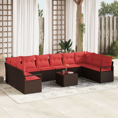 Комплект дивани с възглавница 11 pcs Кафяво полиратан