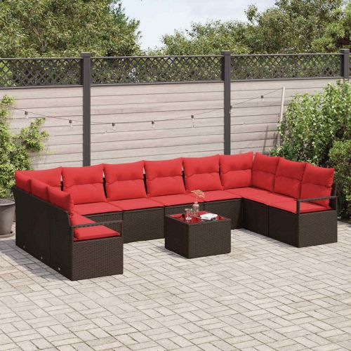 Комплект дивани с възглавница 11 pcs Кафяво полиратан