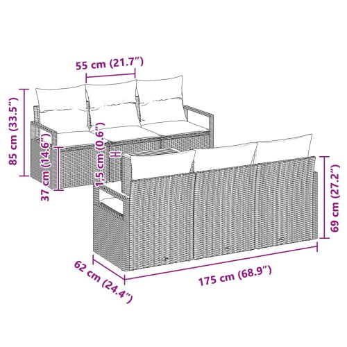 Градински Софа Комплект с възглавница 7 pcs Сив полиратан