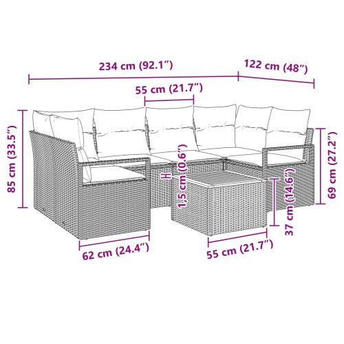 Градински Софа Комплект с възглавница 7 pcs Черно полиратан