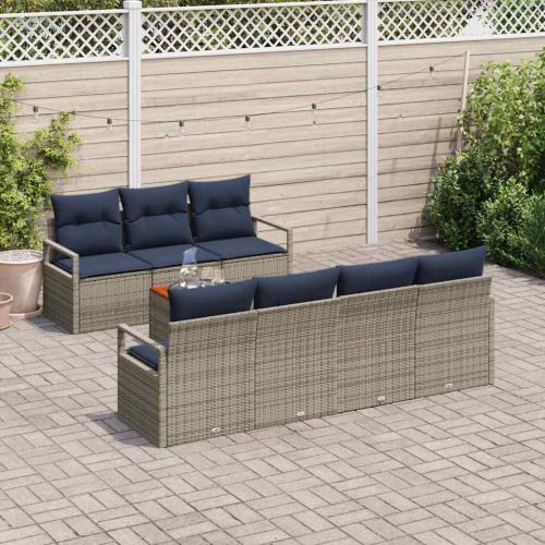 Градински Софа Комплект с възглавница 8 pcs Сив полиратан