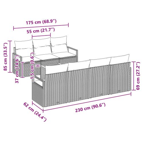 Градински Софа Комплект с възглавница 8 pcs Сив полиратан