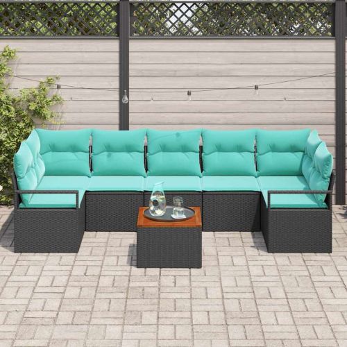 Градински Софа Комплект с възглавница 8 pcs Черно полиратан