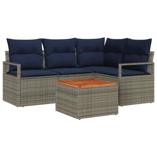 Градински Софа Комплект с възглавница 5 pcs Сив полиратан