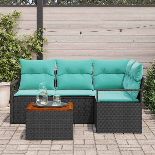 Градински Софа Комплект с възглавница 5 pcs Черно полиратан