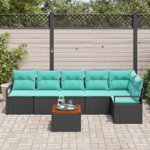 Градински Софа Комплект с възглавница 7 pcs Черно полиратан