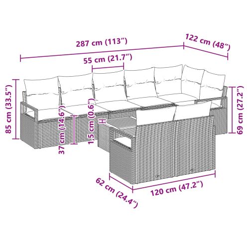 Градински Софа Комплект с възглавница 9 pcs Черно полиратан