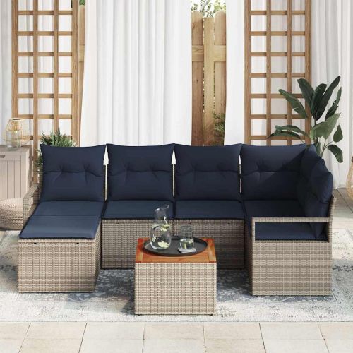 Градински Софа Комплект с възглавница 7 pcs Сив полиратан