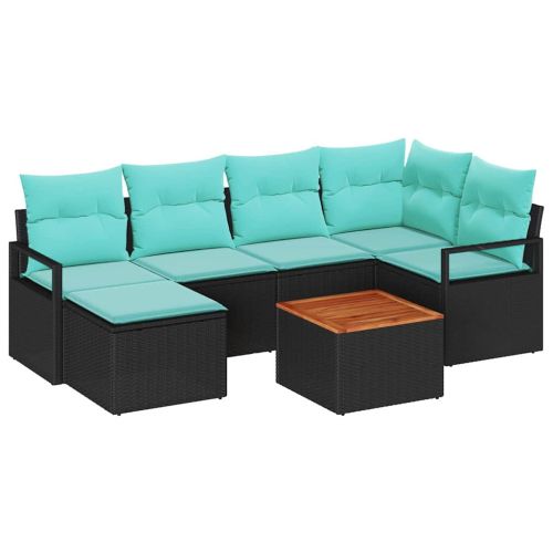 Градински Софа Комплект с възглавница 7 pcs Черно полиратан