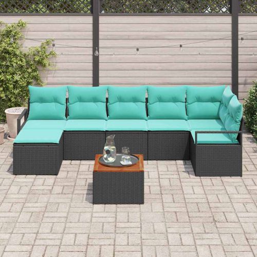 Градински Софа Комплект с възглавница 8 pcs Черно полиратан