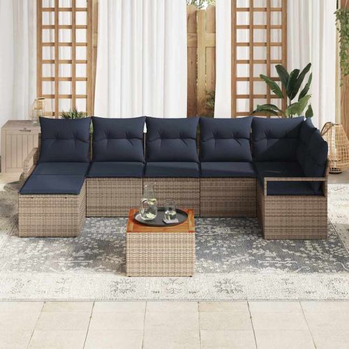 Градински Софа Комплект с възглавница 9 pcs Сив полиратан