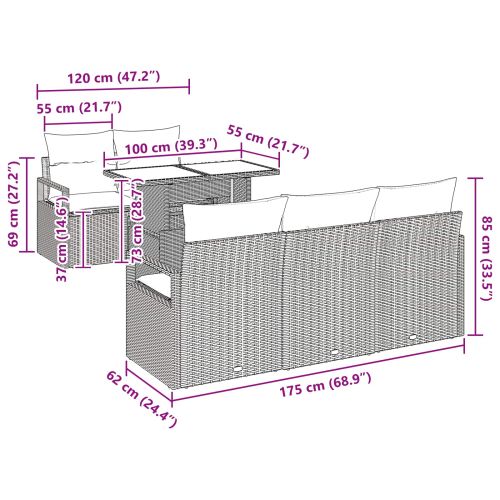 Градински Софа Комплект 6 pcs Кафяво и червено полиратан