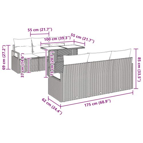 Градински Софа Комплект 7 pcs Кафяво и червено полиратан