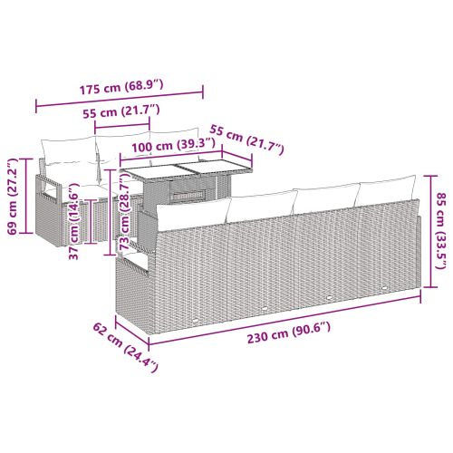 Градински Софа Комплект 8 pcs Сив и тъмен син полиратан