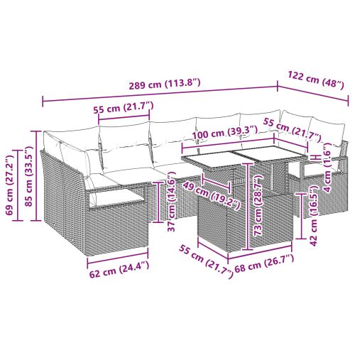 Градински Софа Комплект 8 pcs Кафяво и червено полиратан