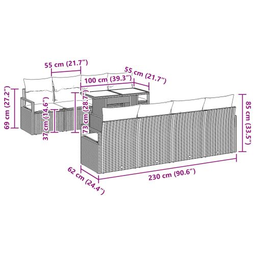 Градински Софа Комплект 7 pcs Сив и тъмен син полиратан