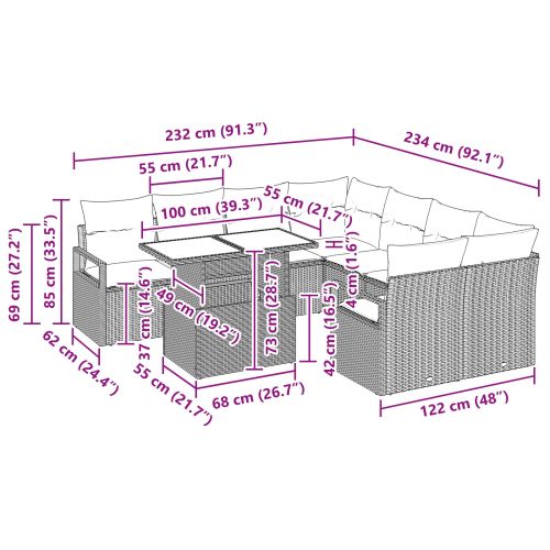 Градински Софа Комплект 9 pcs Сив и тъмен син полиратан