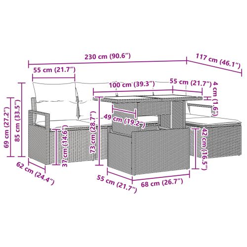 Градински Софа Комплект с възглавница 6 pcs Черен и син