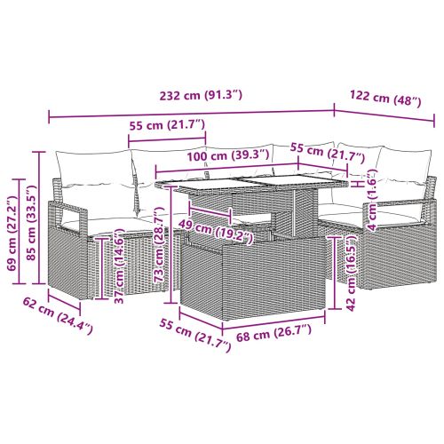 Градински Софа Комплект 6 pcs Черен и син полиратан
