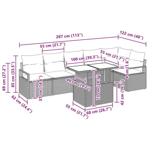 Градински Софа Комплект 7 pcs Сив и тъмен син полиратан