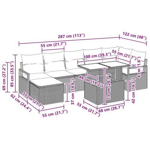 Градински Софа Комплект 8 pcs Кафяво и червено полиратан