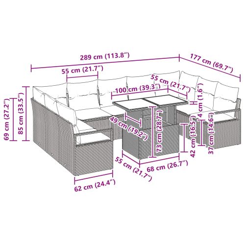 Градински Софа Комплект 10 pcs Кафяво и червено Полиратан