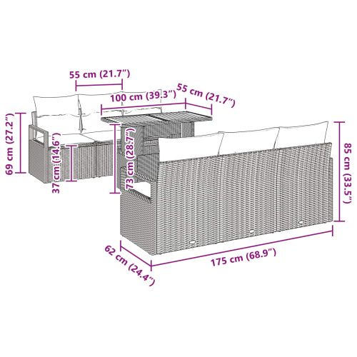 Градински Софа Комплект с възглавница 7 pcs Черен и син