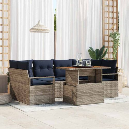 Градински Софа Комплект с възглавница 7 pcs сиво и нейви синьо