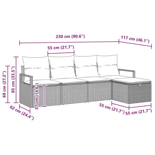 Комплект дивани с възглавница Кафяво и червено полиратан