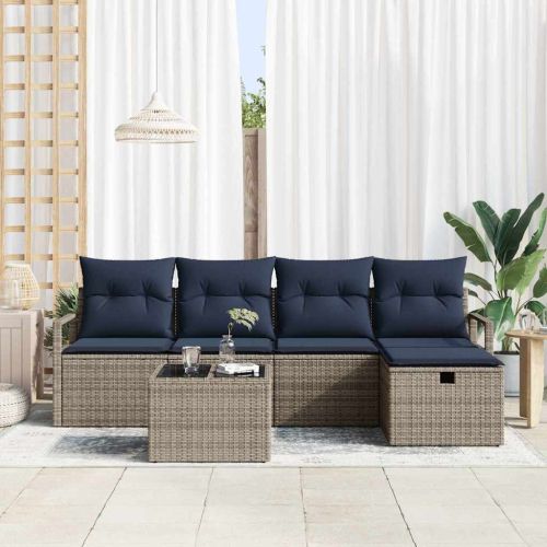 Комплект дивани с възглавница Сив и тъмносин полиратан