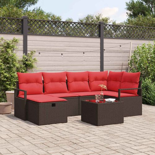 Комплект дивани с възглавница 7 pcs Кафяво и червено полиратан