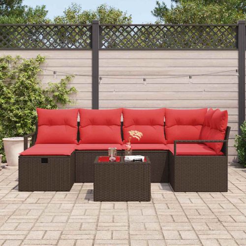 Комплект дивани с възглавница 7 pcs Кафяво и червено полиратан