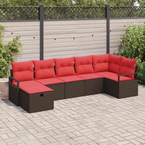 Комплект дивани с възглавница 7 pcs Кафяво и червено полиратан