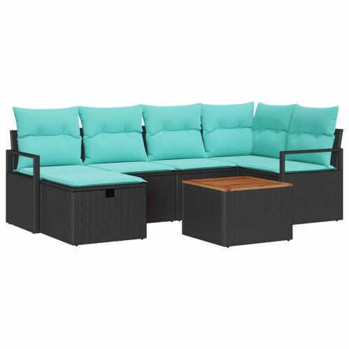 Градински Софа Комплект с възглавница 7 pcs Черно полиратан