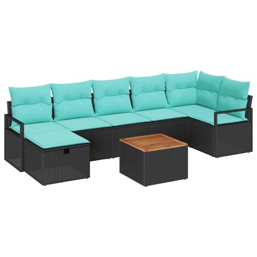 Градински Софа Комплект с възглавница 8 pcs Черно полиратан