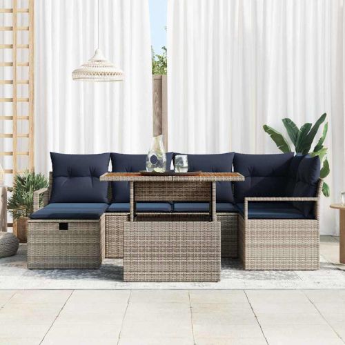 Градински Софа Комплект с възглавница 7 pcs Сив полиратан