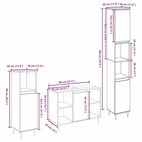 Комплект мебели за баня с рафт 3 pcs Дъб Инженерно дърво