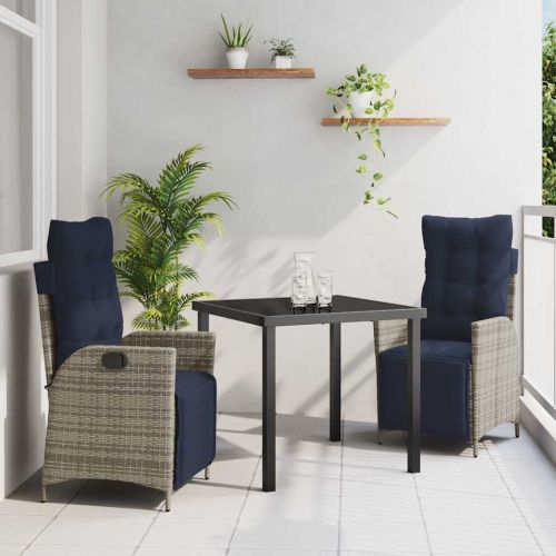 Комплект за хранене в градината 3 pcs Сив и черен Ратан