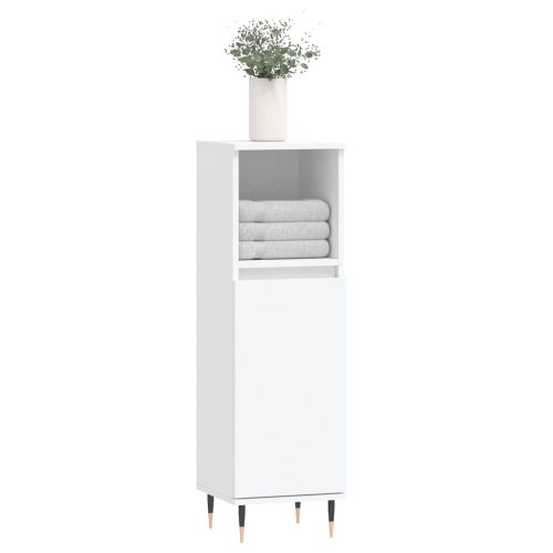 Шкаф за баня, бял, 30x30x100 см, инженерно дърво