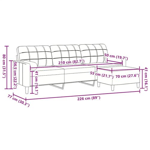 3-местен диван с табуретка, Синьо, 210 см, кадифе