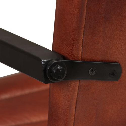 Трапезни столове, 6 бр, кафяви, естествена кожа