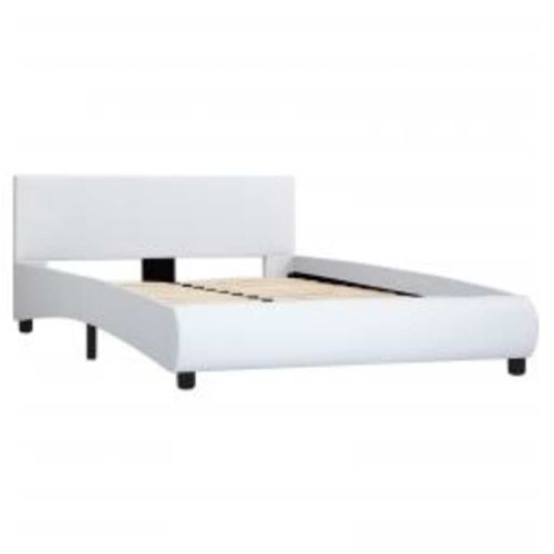 Рамка за легло с LED, бяла, изкуствена кожа, 120x200 cм