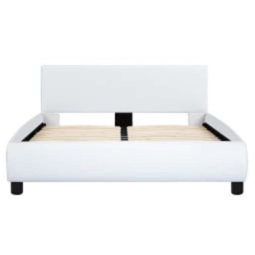 Рамка за легло с LED, бяла, изкуствена кожа, 120x200 cм